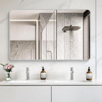 48x30 Inch Silver Bathroom Mirror, Metal Framed Silver Rectangle Mirrors, Rounded Rectangular Vanity Mirror, Wall Mounted Mirrors for Living Room Bedroom Entryway Hangs Horizontal or Vertical
