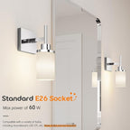 AONEON Vanity Lights Polished Chrome Bathroom Light Fixtures with White Frosted Glass Shade, Wall Sconce for Mirror Hallway Entrance Porch T001CH-L1