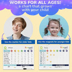 QUOKKA Magnetic Behavior Chore Chart for Kids at Home - Gift Reward Visual Schedule Chart - Dry and Erase Routine and Responsibility - Use 48 Magnets & 49 Stars - from Toddlers to Teens