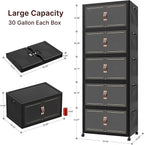 Extra Large Stackable Storage Bins with Lids & Wheels, 275QT-55QT/14GAL*5Pack Foldable Collapsible Closet Organizers Dark Storage Cabinet with Doors for Bedroom Dorm