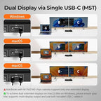 TESmart USB-C KVM Switch 2 Monitors 2 Laptops 4K@60Hz, USB 3.0 KVM Switch Dual Monitor MST, EDID Emulation, 60W PD, 1G Ethernet, 2K@144Hz, 1080P@240Hz, Hotkey Switch, with All Input Cables