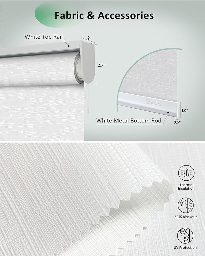 Yoolax Motorized Blinds App Control, Light Filtering Motorized Shades for Windows, Cordless Automatic Roller Shades for Bedroom Living Room Office(Light Filtering Jacquard White, 48" W x 72" H)