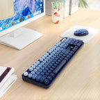 Nowlike Wireless Keyboard and Mouse Combo, Retro Typewriter Keyboard with Round Keycaps, Full-Size Ergonomic, Blue, Ideal for Windows PC, Home, Office, and College, Wireless Keyboard Mouse Combo