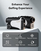 DAZHEN Golf Rangefinder with Slope, 1200 Yards Laser Range Finder Golfing with External Screen, Flag Pole Locking Vibration, 6X Magnification, Golf Accessories for Men