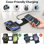 ZealSound Wireless Charging Pad,Triple Wireless Charger Pad Multiple Devices Compatible with iPhone Phone New AirPods Galaxy Buds Ultra-Slim PU Leather Wireless Charging Mat for Smartphone Phone Black