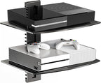 Suptek Glass Floating Shelves, TV Wall Mount with Shelf for DVD Player / PS4 / Cable Boxes/Game Consoles/Sky Box/TV Accessories, Flat Black 2-Tier Wall Mount Bracket