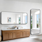 Large Bathroom Mirror, 72x30 inch Black Metal Frame Rectangular Vanity Mirror, Rounded Corner Wall Mounted Rectangle Mirrors for Bedroom Living Room Hangs Horizontal Or Vertical