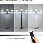 Fansdrick Dimmable Floor Lamp - Arc Floor Lamps for Living Room, 4000LM Super Bright Modern Tall Standing Lamp with Black Shades & Heavy Base, Mid Century Tree Floor Lamp for Bedroom Office