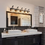 FDPBY 5-Light Crystal Vanity Light, Modern Black Bathroom Wall Sconce with K9 Crystal Shades, 42.51" Long Over Mirror Lighting for Vanity, Makeup, Hallway, Elegant & Easy Installation