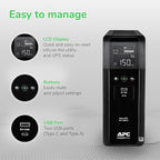 APC UPS 1500VA Sinewave UPS Battery Backup, BR1500MS2 Backup Battery Power Supply, AVR, 10 Outlets, (2) USB Charger Ports