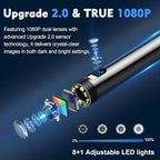 33FT Dual Lens Endoscope Camera with Light, 4.3" Borescope with Photo/Video(Built-in 32GB Card), IP67 Waterproof with 8 LED Lights, Semi-Rigid Snake Cable for Pipe, Engine & HVAC Inspection
