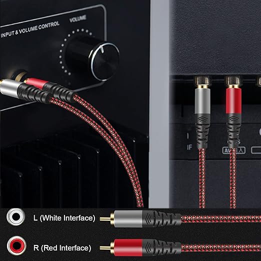 Tiierzon RCA Cable 30Ft,2Rca Male to 2-RCA Male Audio Stereo Subwoofer Cable [Hi-Fi Sound] Nylon-Braided Auxiliary Audio Cord for Home Theater, HDTV, Amplifiers, Hi-Fi Systems,Speakers and etc (30Ft)