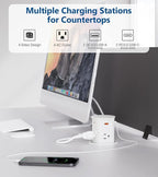 Pop Up Outlet for Countertop,Recessed Power Strip,Power Grommet 3.15 inch Desk Hole Insert,20W USB C,2 Outlets,2 USB C/2 USB A, Table Outlet,Desk Charging Station (White, 3FT)