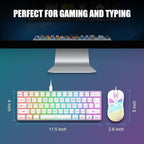 RedThunder 60% Mini Gaming Keyboard and Mouse Combo, Lightweight, Ultra-Compact 61 Keys RGB Backlit,7200 DPI Honeycomb Optical Mouse, Wired Gaming Set for PC MAC PS5 Xbox Gamer(White)