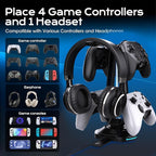 Oritikur RGB Headset Stand with 9 Light Modes and 2 USB Charging Ports - Controller Holder for Desk - Headphone Stand & Detachable Controller Hook for PC Earphone Gaming Room Setup Accessories