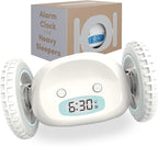 CLOCKY Alarm Clock on Wheels – Loud Rolling Alarm Clock for Heavy Sleepers | Runaway Clock That Jumps & Runs to Wake You Up | Funny Unique Gift for Adults & Teens (White)