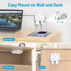 TROND Surge Protector Power Strip with USB, Ultra Thin Flat Plug 10ft Extension Cord 1625W, 3 USB-A & 1 USB-C, 8AC Outlets 1440J Surge Protection Wall Mount for Home Office Dorm Room Essentials, White