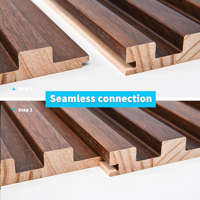 Art3d Slat Wood Wall Paneling for Interior and Ceiling Decoration - Pack of 4pcs + 1pc End-Trim, Size 108 x 5.7in.- Walnut