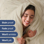 Full XL Bed Sheet Set - 4 Piece Extra Long Extended Full XL Sheets - Soft, Breathable & Cooling - Fits 8" to 16" Mattress with Deep Pockets - 54" x 80" - Wrinkle and Fade Resistant - Beige Stripes 2