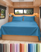 RV Short Queen Sheet Set 60 X 75 - 4 Piece RV Short Queen Bed Sheets - Soft, Breathable & Cooling - Designed for Bunks, Trailers & Campers - Fits 8” to 12" Mattress - Hotel Luxury Bedding - Denim Blue