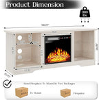 VITESSE 58 Inches Fireplace TV Stand for TVs up to 65 Inches Console with 18'' Electric Fireplace & Remote,Wooden Modern Entertainment Center for Living Room with LED Light Glass Shelves（Bei）