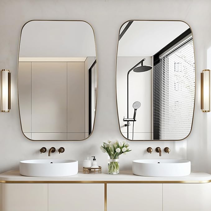 Oval Mirrors for Bathroom, 30"×48" Gold Vanity Mirror with Stainless Steel Metal Frame, Brushed Gold Oblong Bathroom Wall Mounted Modern Mirror for Over Sink