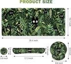 Large Desk Mat, Cute Anime Cats Gaming Mouse Pad, Desk Pad Protector, XXL Mousepad + Keyboard Wrist Rest+Mouse Wrist Rest+Coaster Set with Ergonomic Desk Pad for Home Office PC Computer, Green Leaves