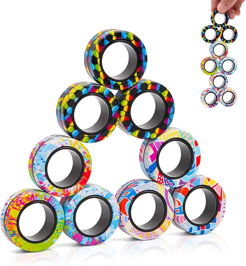 9Pcs Magnetic Rings Fidget Toys Adult Set, Idea ADHD Fidget Stress Toy Pack,Fidget Spinner Rings for Anxiety Relief Therapy Toys for Boy and Girl Ages 8-13,Teens Gift Easter Basket Stuffers
