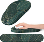 Hasinart Ergonomic Mouse Pad and Keyboard Wrist Rest with Massage Design, Space-Saving Mouse Pad Wrist Support, Memory Foam Wrist Rest with Non-Slip PU Base for Computer Desk, Green Leaves