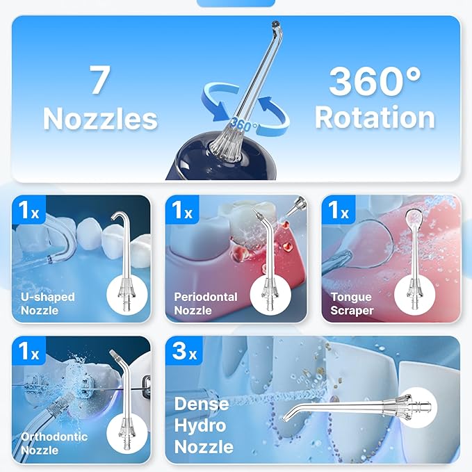 Water Flosser for Teeth, Cordless Oral Irrigator Portable Dental Cleaner Picks with 8 DIY Modes 7 Jets 300ml Tank Braces Flossers Rechargeable (Black)