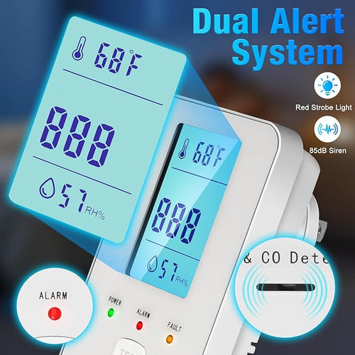 4in1 Combustible Natural Gas & Carbon Monoxide Detector, CO Leak Detector Home Air Quality Monitor with Digital Display for Temperature and Humidity, Kitchen & RV Alarm (Black)
