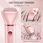 Crolanli Bikini Trimmer for Women, 3-in-1 Electric Razors for Women, IPX7 Waterproof Rechargeable Cordless Pubic Hair Shaver, with LED Display, for Ladies Bikini Pubic, Face, Underarms, Legs(Pink)