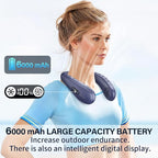 PluvoFan Neck Fan Back-Windy 6000mAh with Cooling Plate Bladeless Portable Thermo-Electric Cooler Rechargeable Camping Essentials for Women Men Outdoor Activities Gardening Walking the Dogs(Navy Blue)