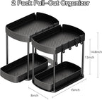 Ukeetap 2 Pack Multi-Purpose Pull-Out Storage Organizers, Under Sink Organizers and Storage for Bathroom & Kitchen, Under Cabinet Organizers and storage, 14.8 Inch, Black