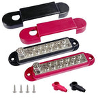 1/4" Stud Power Distribution Block Bus Bar with 12 x #8 Screws, Ampper 5.3" 12V 150A Marine BusBar Battery Distribution Block W/Cover for Car Audio Boat Solar (Red & Black)