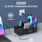 300W USB Charging Station, ALI SEA 22 Port USB Fast Charging Station for Multiple Devices, Multi Charger Station Organizer Compatible with Cellphone, Tablet, Kindle, iPad and More