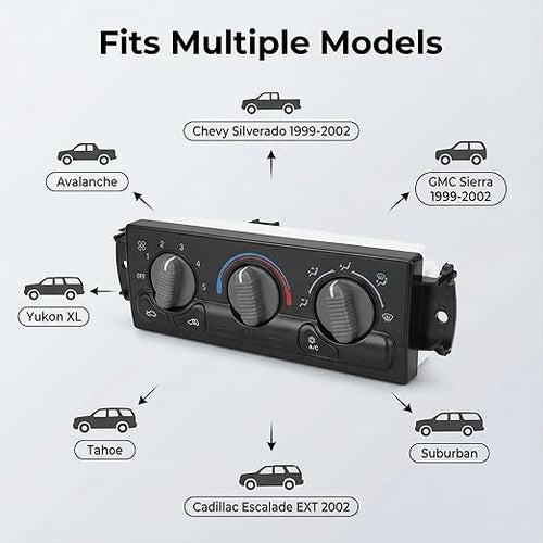 599-266 A/C Control Switch Air Conditioning Climate Control Module, Front Climate Control Module Panel for GMC Sierra Yukon Chevy Silverado 1999-2002, 15054697, 15753264, 19244873, 9361355