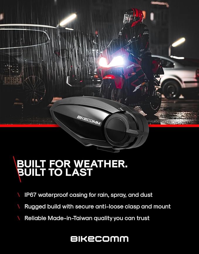 BIKECOMM BK-S2 Motorcycle Bluetooth Headset Intercom – 1200M Range Wireless Speakers - Helmet Communication System, IP67, Carbon