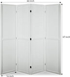 ECOMEX 4 Panel Room Divider, 5.6Ft Pegboard Display Wooden Room Divider Folding Privacy Screen Room Divider Freestanding Peg Board Display for Trade Show Craft Show Home Wall Organizer, Elegant White