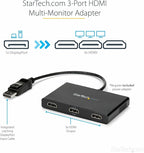 StarTech.com 3-Port Multi Monitor Adapter - DisplayPort 1.2 to 3x HDMI MST Hub - Triple 1080p HDMI Monitors - Video Splitter for Extended Desktop Mode on Windows PCs Only - DP to 3x HDMI (MSTDP123HD)