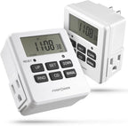 Fospower 7 Day Digital Timers for Electrical Outlets Indoor, Heavy Duty Dual Programmable Outlet Light Timer Switch, Electric Power Wall Timer for Grow Light, Lamp, 3 Prong, Grounded- 2 Pack