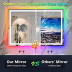 YEELAIT 60x40 Inch RGB LED Bathroom Mirror Front Light and RGB Backlit Lighted Vanity Mirror for Bathroom Wall Mounted Dimmable Anti Fog Memory Shatter-Proof IP54 Waterproof Horizontal/Vertical