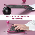 Rechargeable Wireless Keyboard and Mouse Combo, Vssoplor 2.4GHz Ultra Quiet & Slim Full Size Keyboard with 3-Level DPI Mouse for Windows PC Laptop, Black and Wine Red