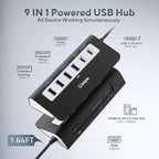 P9 USB C Hub, INTPW 9-in-1 USB Multiport Adapter with 4K HDMI, PD 100W, USB-C and 2 USB A 3.0 5Gbps, 2 USB A 2.0, SD/TF Card Reader, Aluminum Powered USB Hub for PC, iPhone 16/15 Series, MacBook, iPad