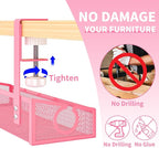 Under Desk Cable Management Tray Black, No Drill Desk Cable Wire Management Organizer with Clamp, PC Cord Organizer Accessories & Workspace for Office, Home（Pink）