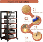 Dernoing 6 Tier Audio Rack Tower, CD Record Player Stereo Receiver AV Equipment Cabinet Display Rack, Weight Capacity 661 lbs, with Adjustable Wooden Shelves for Home (6 Tier Teakwood)