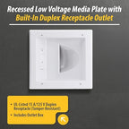 DATA COMM Electronic 45-0031-WH Recessed Low Voltage Media Wall Plate w/ Built-In Duplex Receptacle Outlet, Cable Management - Elevate Your Home Entertainment w/ Stylish White Panel