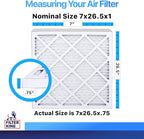 Filter King 7x26.5x1 Air Filter | 4-PACK | MERV 8 HVAC Pleated A/C Furnace Filters | MADE IN USA | Actual Size: 7 x 26.5 x .75"