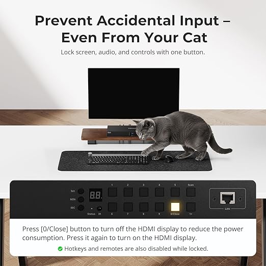 TESmart 16 Ports HDMI KVM Switch 4K@30Hz, 16X1 1U Rack Mount KVM USB2.0 EDID Emulator with 8 Pcs 5ft KVM Cable, Control up to 16 Computers/Servers, with RS232 & LAN Port