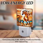 PODMemory Horse Stained Glass Night Lights Plug into Wall for Room, Horse Night Light LED for Bedroom